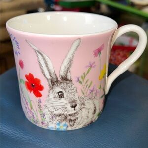 Gracie Bone China Flower Bunny mug with a pink background